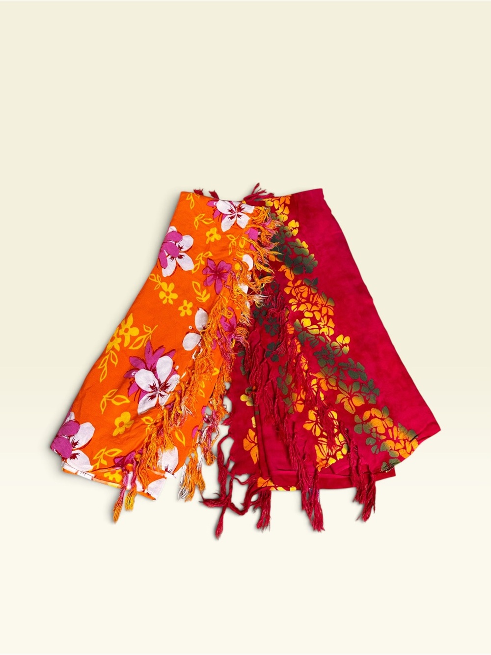Pink Orange Plumeria Hawaii Sarong Swimsuit Cover Up Skirt Hawaiian Wrap Dress